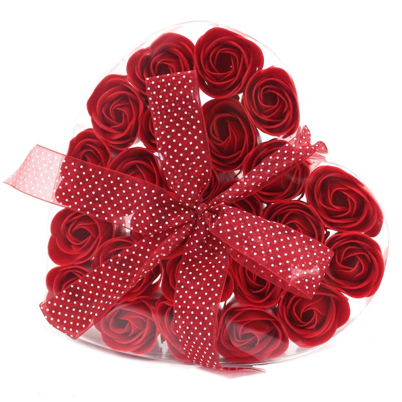 Soap Flowers - Heart Box - Red