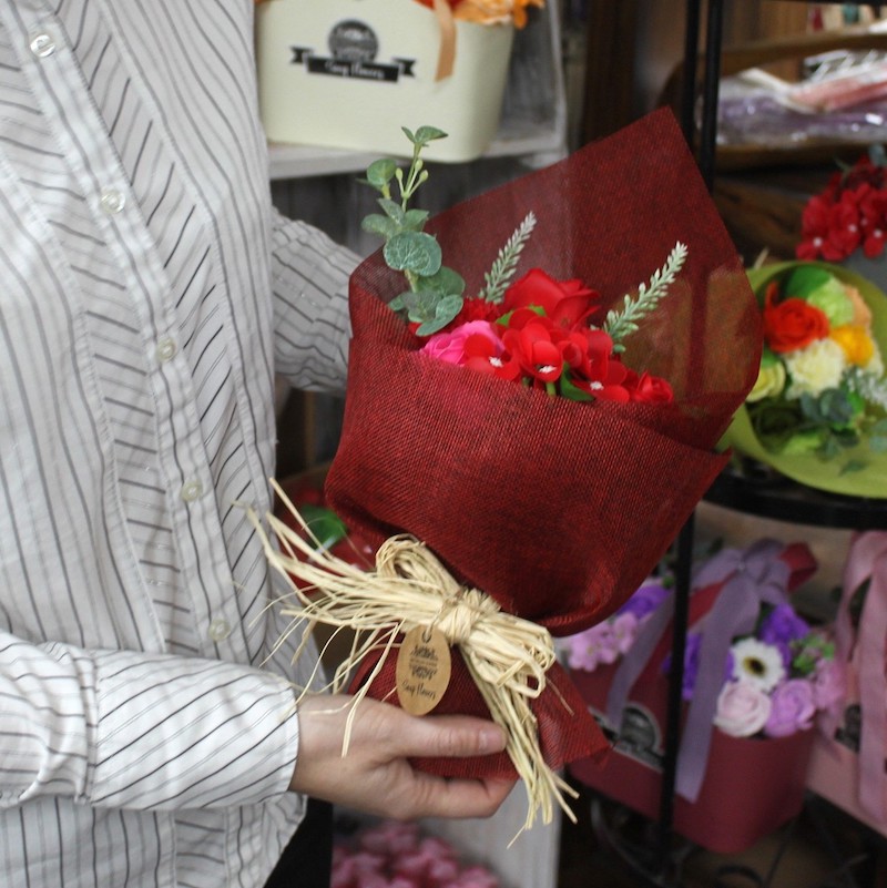 Standing Soap Flower Bouquet - Red